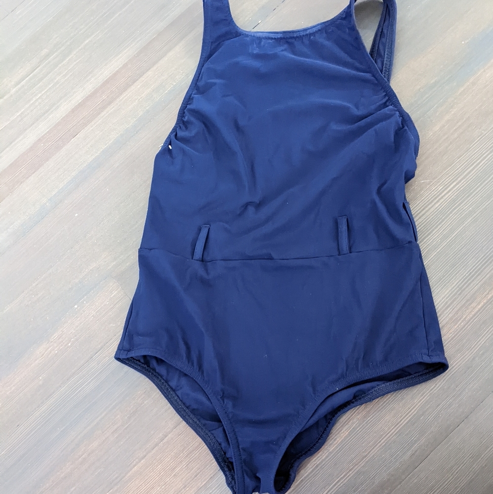 Karla colleto Katherine high neck swimsuit navy 8 without belt